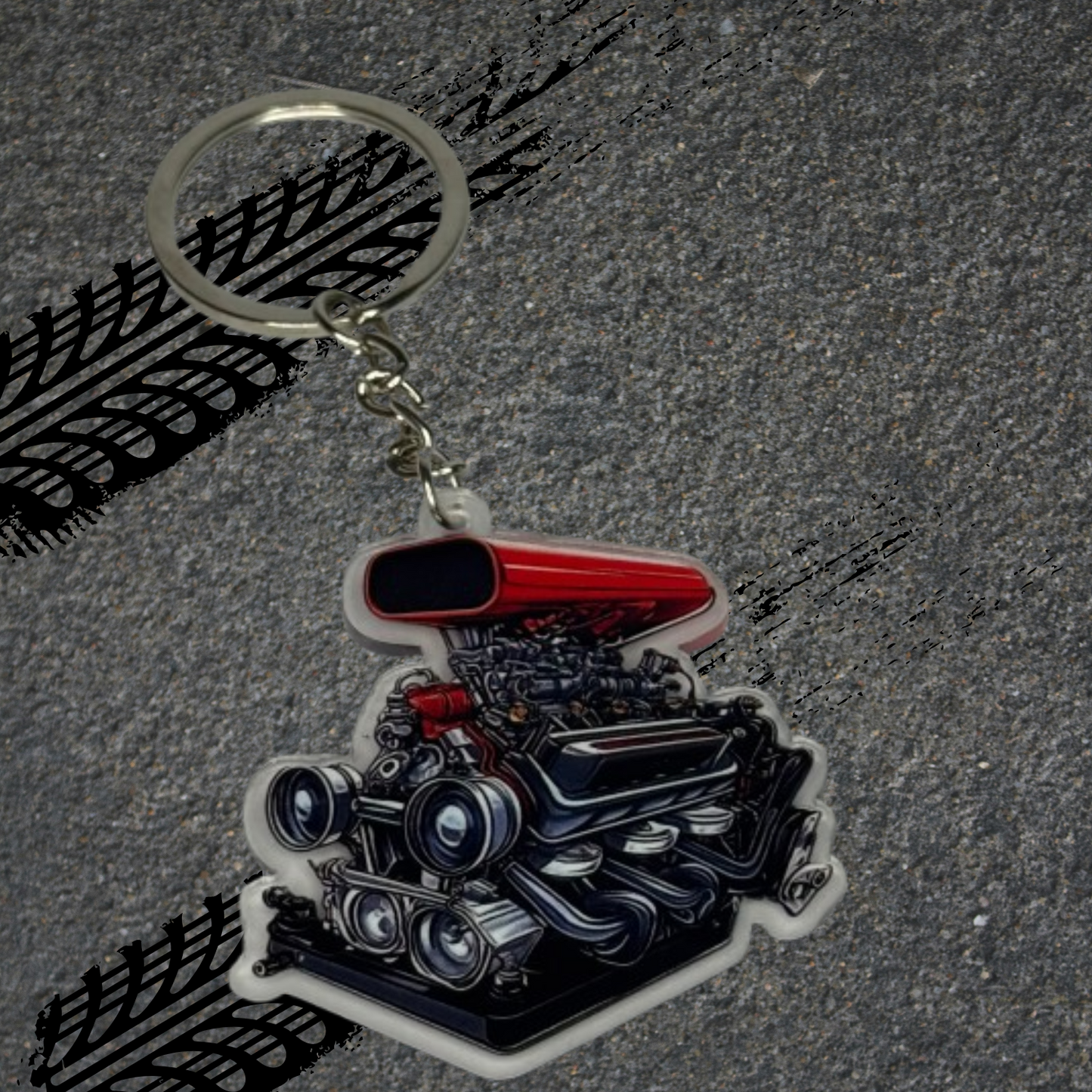 2D V8 Engine Keychain
