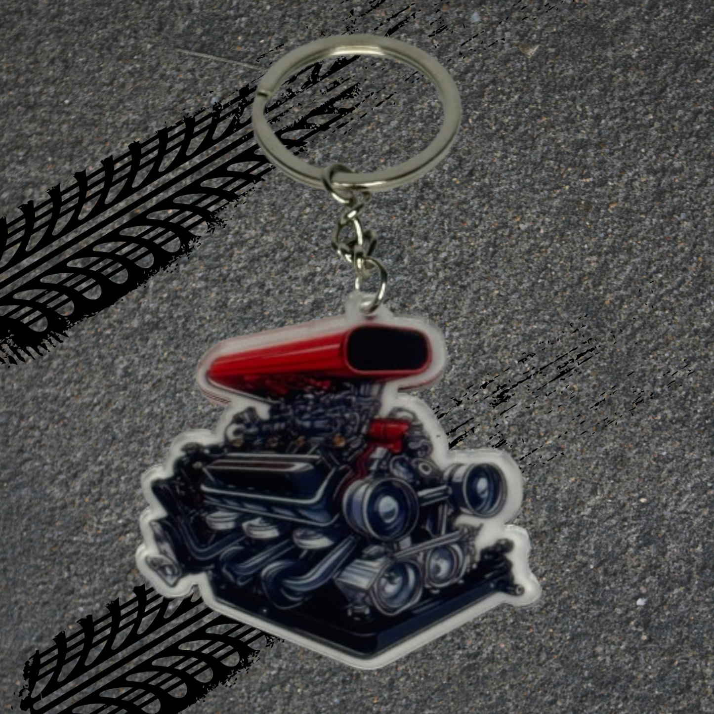 2D V8 Engine Keychain