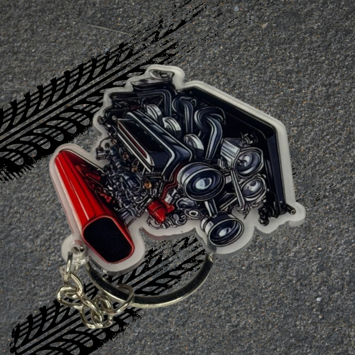 2D V8 Engine Keychain