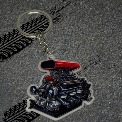 2D V8 Engine Keychain