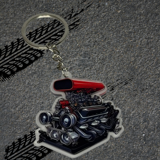 2D V8 Engine Keychain